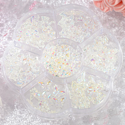 1BOX 3D Bowknot nagu mākslas piekariņi, sveķu jaukta loka dizaina nagu mākslas dekorēšana manikīram, rotaslietas, rotaslietas, rotaslietas.