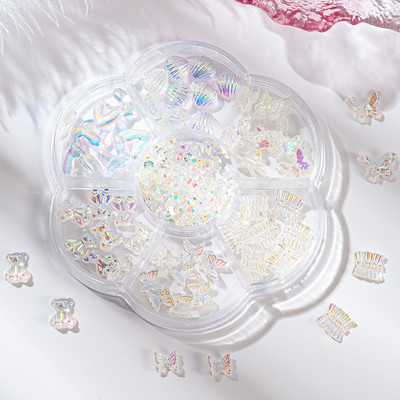 1BOX 3D Bowknot nagu mākslas piekariņi, sveķu jaukta loka dizaina nagu mākslas dekorēšana manikīram, rotaslietas, rotaslietas, rotaslietas.