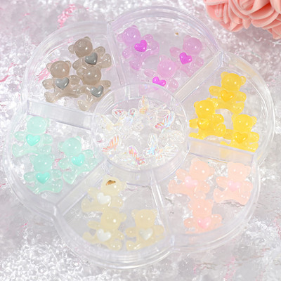 1BOX 3D Bowknot nagu mākslas piekariņi, sveķu jaukta loka dizaina nagu mākslas dekorēšana manikīram, rotaslietas, rotaslietas, rotaslietas.