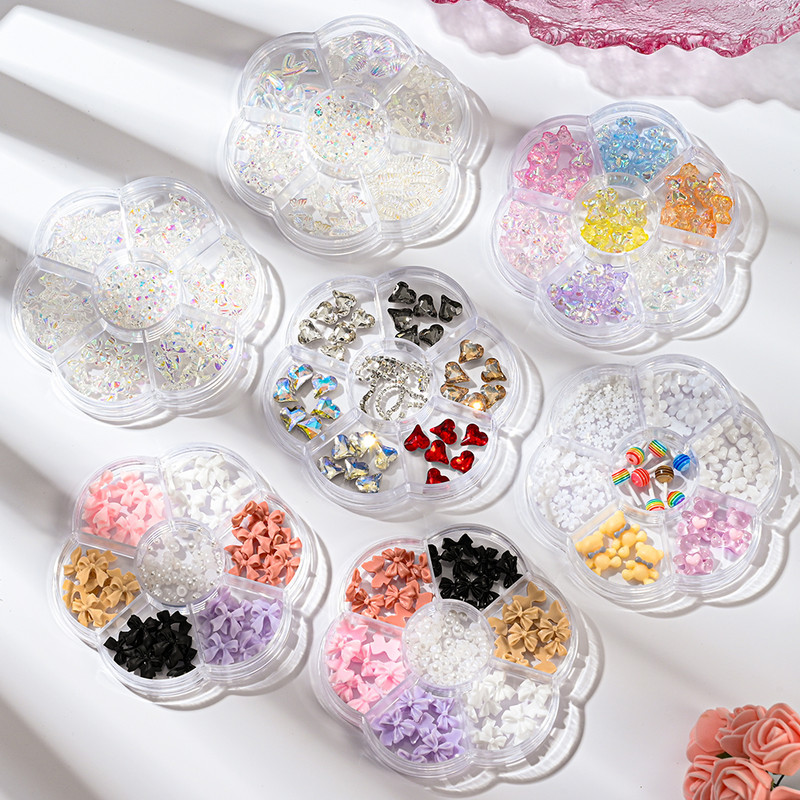 1BOX 3D Bowknot nagu mākslas piekariņi, sveķu jaukta loka dizaina nagu mākslas dekorēšana manikīram, rotaslietas, rotaslietas, rotaslietas.