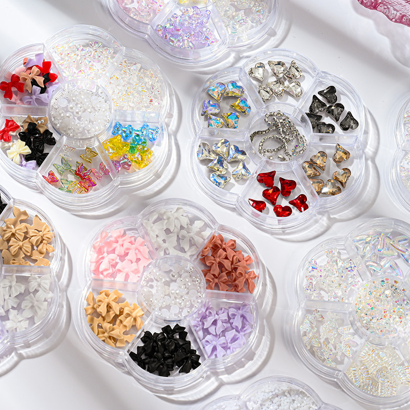 1BOX 3D Bowknot nagu mākslas piekariņi, sveķu jaukta loka dizaina nagu mākslas dekorēšana manikīram, rotaslietas, rotaslietas, rotaslietas.