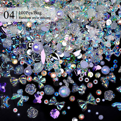 1 vrećica Mješovita šarena želatinasta traka Bowknot Nail Art šarm 3D prozirni bomboni Šareni ukrasi za nokte DIY dijelovi za nokte