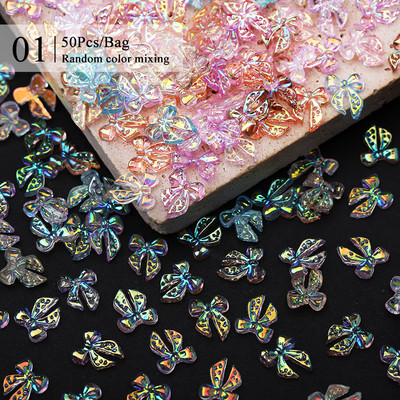 1 vrećica Mješovita šarena želatinasta traka Bowknot Nail Art šarm 3D prozirni bomboni Šareni ukrasi za nokte DIY dijelovi za nokte