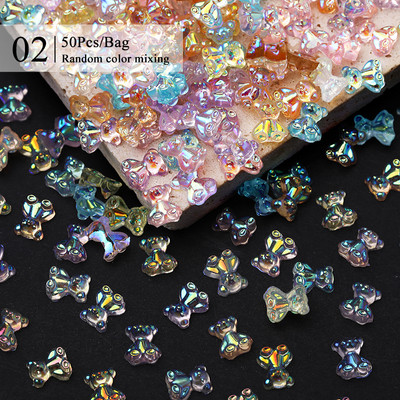 1 vrećica Mješovita šarena želatinasta traka Bowknot Nail Art šarm 3D prozirni bomboni Šareni ukrasi za nokte DIY dijelovi za nokte
