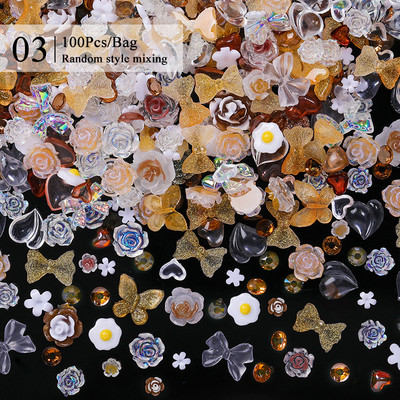 1 vrećica Mješovita šarena želatinasta traka Bowknot Nail Art šarm 3D prozirni bomboni Šareni ukrasi za nokte DIY dijelovi za nokte