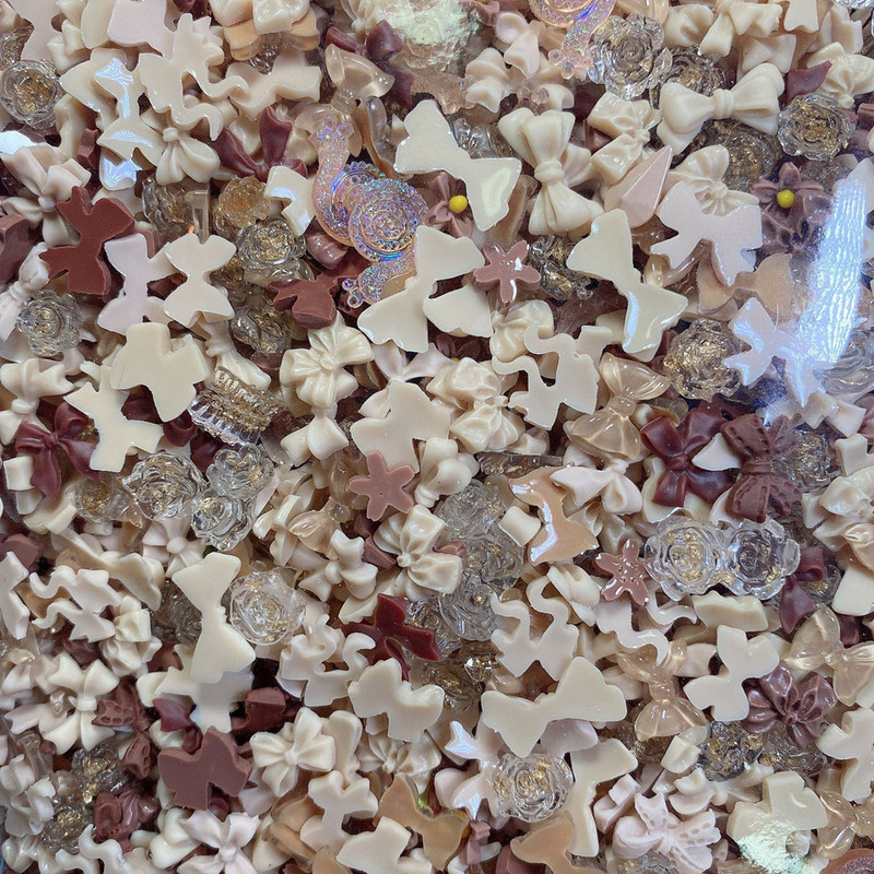 50 gab. Lielapjoma rožu loku nagu mākslas sveķu rotājumi jaukti nagu rhinestones piekariņi, DIY Kawaii aksesuāri, manikīra piederumi