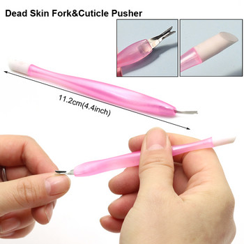 10 τεμ. Διπλό άκρο Soft Nail Pusher Dead Skin Πιρούνι από ανοξείδωτο ατσάλι Ροζ πλαστική λαβή πεντικιούρ Εργαλεία Επαγγελματικό μανικιούρ