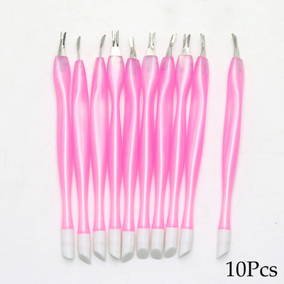 10kom dvostruki mekani gurač zanoktica Vilica za mrtvu kožu od nehrđajućeg čelika Ružičasta plastična ručka Pedikura Alati za profesionalnu manikuru