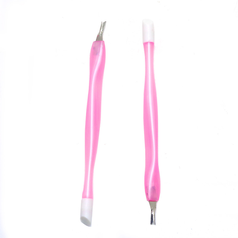 10kom dvostruki mekani gurač zanoktica Vilica za mrtvu kožu od nehrđajućeg čelika Ružičasta plastična ručka Pedikura Alati za profesionalnu manikuru