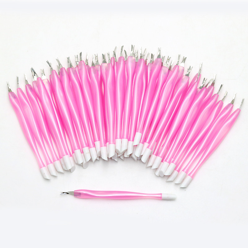 10kom dvostruki mekani gurač zanoktica Vilica za mrtvu kožu od nehrđajućeg čelika Ružičasta plastična ručka Pedikura Alati za profesionalnu manikuru