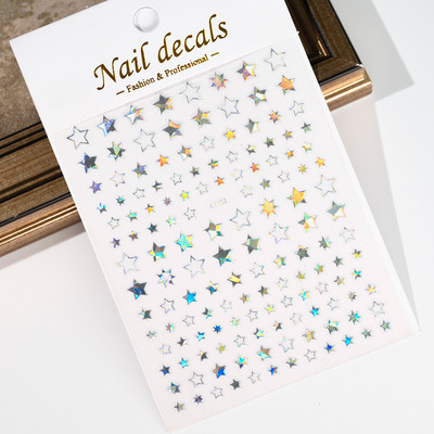 Autocolant 3D cu stea neagră, albă, pentru arta unghiilor, pentagramă Y2K, decalcomanii autoadezivi, sclipici strălucitoare cu laser, sclipici, stele, ornamente pentru manichiură Slider