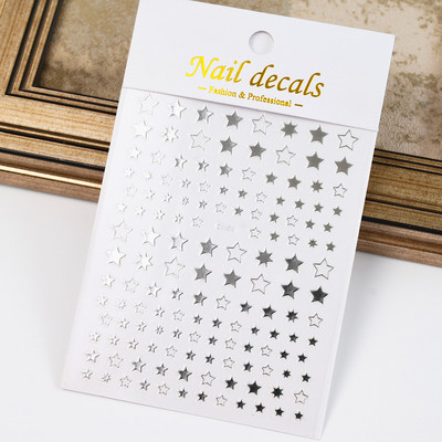 Autocolant 3D cu stea neagră, albă, pentru arta unghiilor, pentagramă Y2K, decalcomanii autoadezivi, sclipici strălucitoare cu laser, sclipici, stele, ornamente pentru manichiură Slider