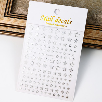 Autocolant 3D cu stea neagră, albă, pentru arta unghiilor, pentagramă Y2K, decalcomanii autoadezivi, sclipici strălucitoare cu laser, sclipici, stele, ornamente pentru manichiură Slider