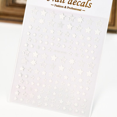 Autocolant 3D cu stea neagră, albă, pentru arta unghiilor, pentagramă Y2K, decalcomanii autoadezivi, sclipici strălucitoare cu laser, sclipici, stele, ornamente pentru manichiură Slider
