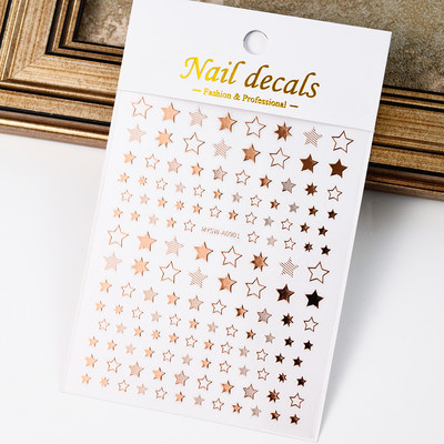 Autocolant 3D cu stea neagră, albă, pentru arta unghiilor, pentagramă Y2K, decalcomanii autoadezivi, sclipici strălucitoare cu laser, sclipici, stele, ornamente pentru manichiură Slider