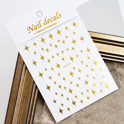 Autocolant 3D cu stea neagră, albă, pentru arta unghiilor, pentagramă Y2K, decalcomanii autoadezivi, sclipici strălucitoare cu laser, sclipici, stele, ornamente pentru manichiură Slider