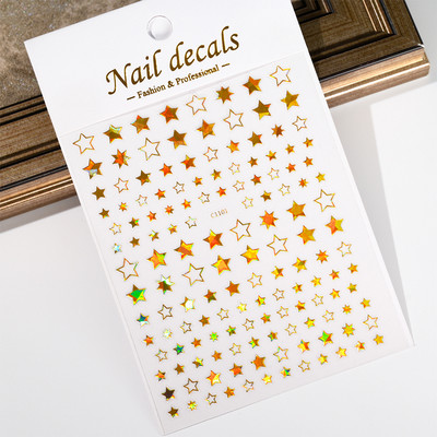 Autocolant 3D cu stea neagră, albă, pentru arta unghiilor, pentagramă Y2K, decalcomanii autoadezivi, sclipici strălucitoare cu laser, sclipici, stele, ornamente pentru manichiură Slider