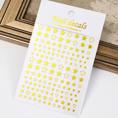 Autocolant 3D cu stea neagră, albă, pentru arta unghiilor, pentagramă Y2K, decalcomanii autoadezivi, sclipici strălucitoare cu laser, sclipici, stele, ornamente pentru manichiură Slider