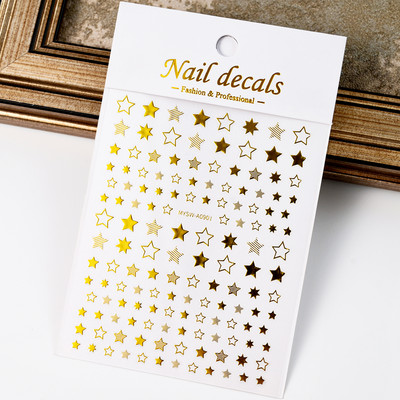 Autocolant 3D cu stea neagră, albă, pentru arta unghiilor, pentagramă Y2K, decalcomanii autoadezivi, sclipici strălucitoare cu laser, sclipici, stele, ornamente pentru manichiură Slider