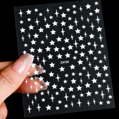Autocolant 3D cu stea neagră, albă, pentru arta unghiilor, pentagramă Y2K, decalcomanii autoadezivi, sclipici strălucitoare cu laser, sclipici, stele, ornamente pentru manichiură Slider