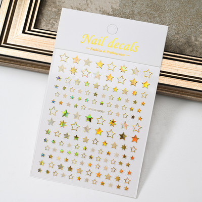 Autocolant 3D cu stea neagră, albă, pentru arta unghiilor, pentagramă Y2K, decalcomanii autoadezivi, sclipici strălucitoare cu laser, sclipici, stele, ornamente pentru manichiură Slider