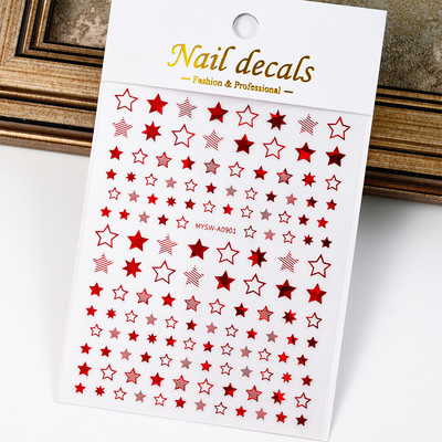 Autocolant 3D cu stea neagră, albă, pentru arta unghiilor, pentagramă Y2K, decalcomanii autoadezivi, sclipici strălucitoare cu laser, sclipici, stele, ornamente pentru manichiură Slider