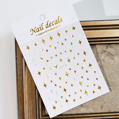 Autocolant 3D cu stea neagră, albă, pentru arta unghiilor, pentagramă Y2K, decalcomanii autoadezivi, sclipici strălucitoare cu laser, sclipici, stele, ornamente pentru manichiură Slider