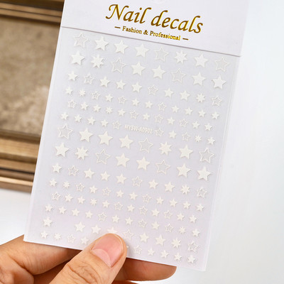 Autocolant 3D cu stea neagră, albă, pentru arta unghiilor, pentagramă Y2K, decalcomanii autoadezivi, sclipici strălucitoare cu laser, sclipici, stele, ornamente pentru manichiură Slider