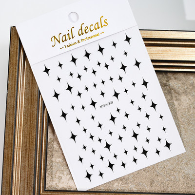 Autocolant 3D cu stea neagră, albă, pentru arta unghiilor, pentagramă Y2K, decalcomanii autoadezivi, sclipici strălucitoare cu laser, sclipici, stele, ornamente pentru manichiură Slider