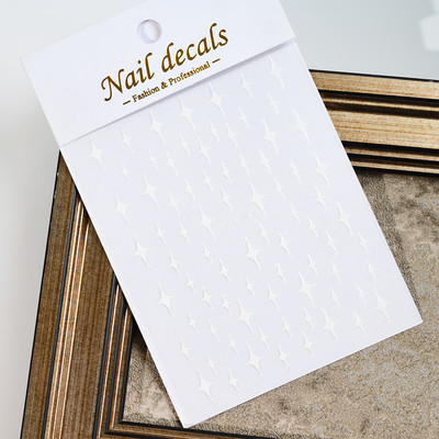 Autocolant 3D cu stea neagră, albă, pentru arta unghiilor, pentagramă Y2K, decalcomanii autoadezivi, sclipici strălucitoare cu laser, sclipici, stele, ornamente pentru manichiură Slider