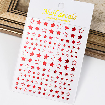 Autocolant 3D cu stea neagră, albă, pentru arta unghiilor, pentagramă Y2K, decalcomanii autoadezivi, sclipici strălucitoare cu laser, sclipici, stele, ornamente pentru manichiură Slider