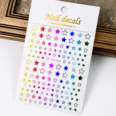 Autocolant 3D cu stea neagră, albă, pentru arta unghiilor, pentagramă Y2K, decalcomanii autoadezivi, sclipici strălucitoare cu laser, sclipici, stele, ornamente pentru manichiură Slider