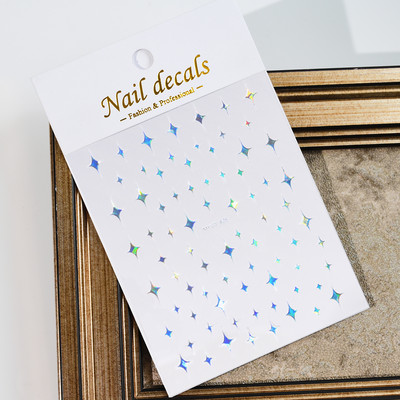 Autocolant 3D cu stea neagră, albă, pentru arta unghiilor, pentagramă Y2K, decalcomanii autoadezivi, sclipici strălucitoare cu laser, sclipici, stele, ornamente pentru manichiură Slider