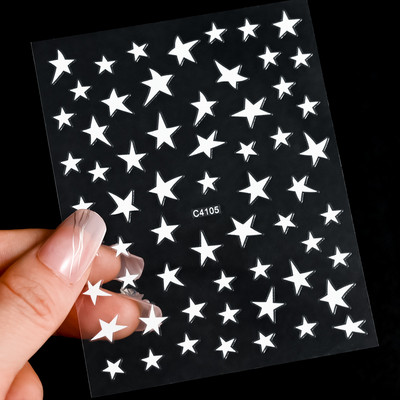 Autocolant 3D cu stea neagră, albă, pentru arta unghiilor, pentagramă Y2K, decalcomanii autoadezivi, sclipici strălucitoare cu laser, sclipici, stele, ornamente pentru manichiură Slider