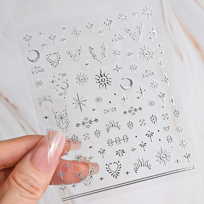 Autocolant 3D cu stea neagră, albă, pentru arta unghiilor, pentagramă Y2K, decalcomanii autoadezivi, sclipici strălucitoare cu laser, sclipici, stele, ornamente pentru manichiură Slider