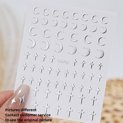 Autocolant 3D cu stea neagră, albă, pentru arta unghiilor, pentagramă Y2K, decalcomanii autoadezivi, sclipici strălucitoare cu laser, sclipici, stele, ornamente pentru manichiură Slider