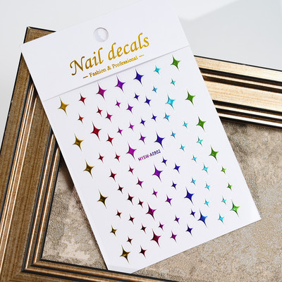 Autocolant 3D cu stea neagră, albă, pentru arta unghiilor, pentagramă Y2K, decalcomanii autoadezivi, sclipici strălucitoare cu laser, sclipici, stele, ornamente pentru manichiură Slider