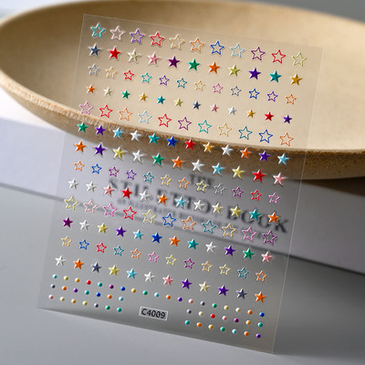 Autocolant 3D cu stea neagră, albă, pentru arta unghiilor, pentagramă Y2K, decalcomanii autoadezivi, sclipici strălucitoare cu laser, sclipici, stele, ornamente pentru manichiură Slider