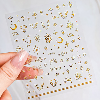 Autocolant 3D cu stea neagră, albă, pentru arta unghiilor, pentagramă Y2K, decalcomanii autoadezivi, sclipici strălucitoare cu laser, sclipici, stele, ornamente pentru manichiură Slider