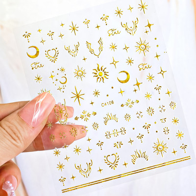 Autocolant 3D cu stea neagră, albă, pentru arta unghiilor, pentagramă Y2K, decalcomanii autoadezivi, sclipici strălucitoare cu laser, sclipici, stele, ornamente pentru manichiură Slider