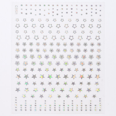 Autocolant 3D cu stea neagră, albă, pentru arta unghiilor, pentagramă Y2K, decalcomanii autoadezivi, sclipici strălucitoare cu laser, sclipici, stele, ornamente pentru manichiură Slider