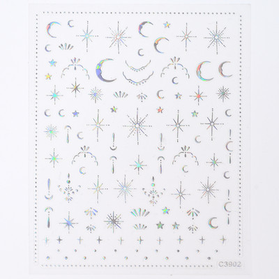 Autocolant 3D cu stea neagră, albă, pentru arta unghiilor, pentagramă Y2K, decalcomanii autoadezivi, sclipici strălucitoare cu laser, sclipici, stele, ornamente pentru manichiură Slider