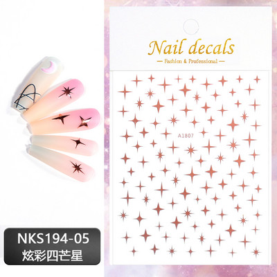 Autocolant 3D cu stea neagră, albă, pentru arta unghiilor, pentagramă Y2K, decalcomanii autoadezivi, sclipici strălucitoare cu laser, sclipici, stele, ornamente pentru manichiură Slider