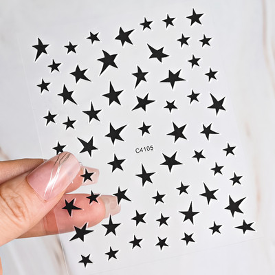 Autocolant 3D cu stea neagră, albă, pentru arta unghiilor, pentagramă Y2K, decalcomanii autoadezivi, sclipici strălucitoare cu laser, sclipici, stele, ornamente pentru manichiură Slider