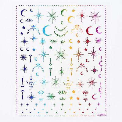 Autocolant 3D cu stea neagră, albă, pentru arta unghiilor, pentagramă Y2K, decalcomanii autoadezivi, sclipici strălucitoare cu laser, sclipici, stele, ornamente pentru manichiură Slider