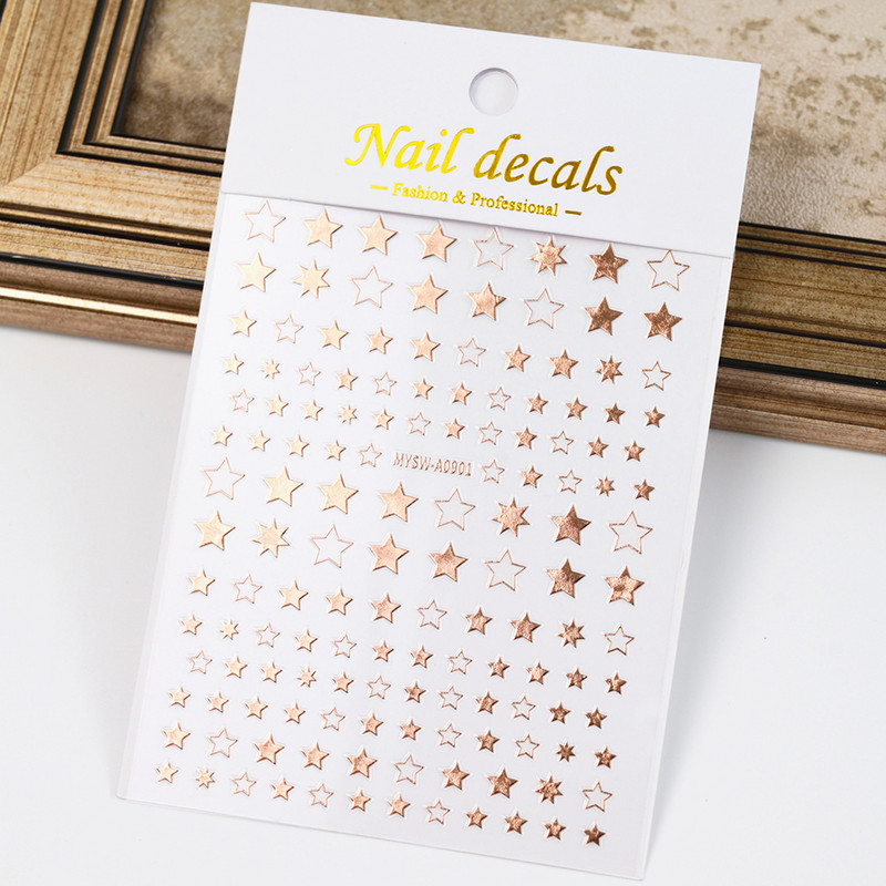 Autocolant 3D cu stea neagră, albă, pentru arta unghiilor, pentagramă Y2K, decalcomanii autoadezivi, sclipici strălucitoare cu laser, sclipici, stele, ornamente pentru manichiură Slider