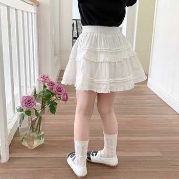 Παιδικά ρούχα για κορίτσια Γλυκιά φούστα δαντέλα 2024 Καλοκαίρι Νέα μοντέρνα Princess Sweet Cute Girls Λευκή πλισέ φούστα με στρώματα