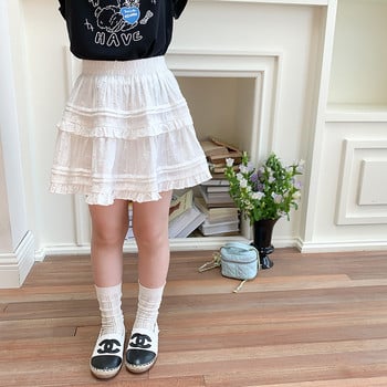 Παιδικά ρούχα για κορίτσια Γλυκιά φούστα δαντέλα 2024 Καλοκαίρι Νέα μοντέρνα Princess Sweet Cute Girls Λευκή πλισέ φούστα με στρώματα