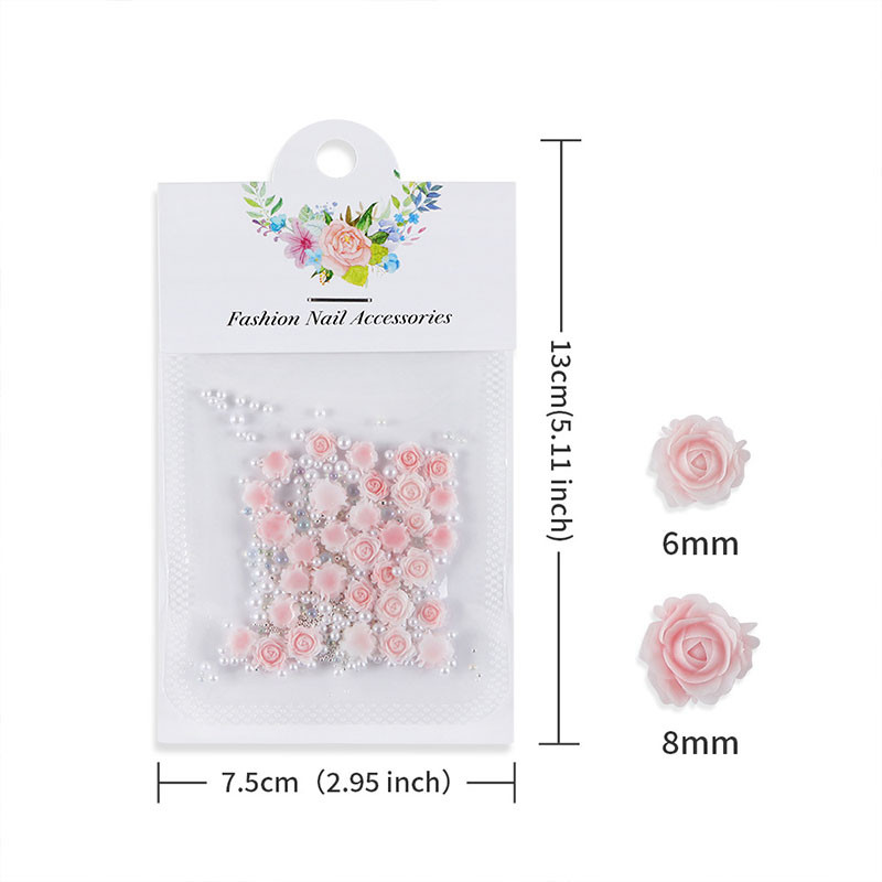 30 komada ružičastog cvijeta ruže 3D ukrasi za nokte sa vještačkim kamenčićima Nakit za nokte Šarene miješane biserne perle privjesci za Valentinovo Nail Arts
