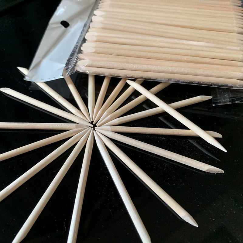 100gab Koka nūjiņas nagu dizainam nagu želejas lakas zīmēšanas māksla Orange Wood Stick kutikulas stūmēja noņemšanas manikīra rīku komplekts